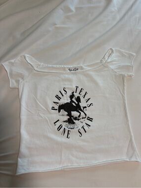 Brandy Melville White Graphic 'Paris Texas Lone Star' Crop Top